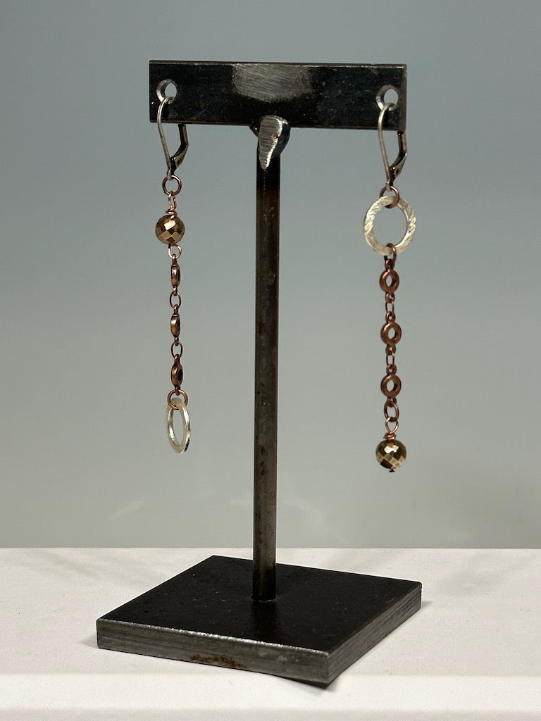 ASYMMETRICAL COPPER/SILVER DROP EARRINGS LCE608