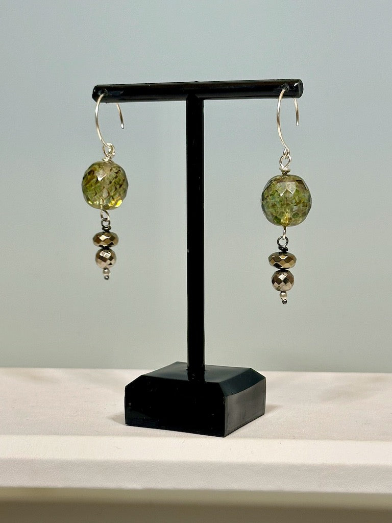 STERLING SILVER LABRADORITE AND PYRITE DROP EARRINGS LCE615