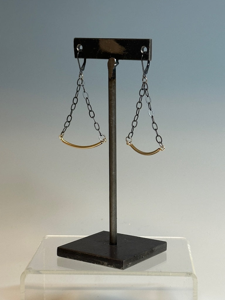 OXIDIZED STERLING SILVER AND GOLD DROP EARRINGS LCE714