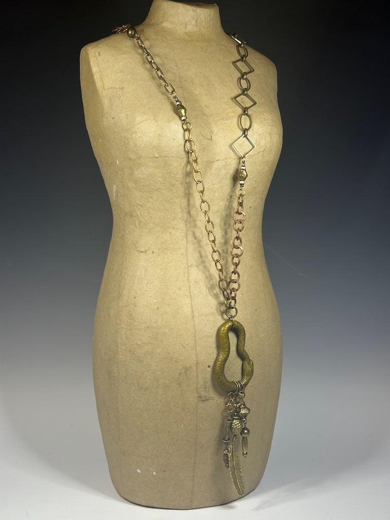 MULTI MEDIA MIXED BRASS STATEMENT NECKLACE LCN1014