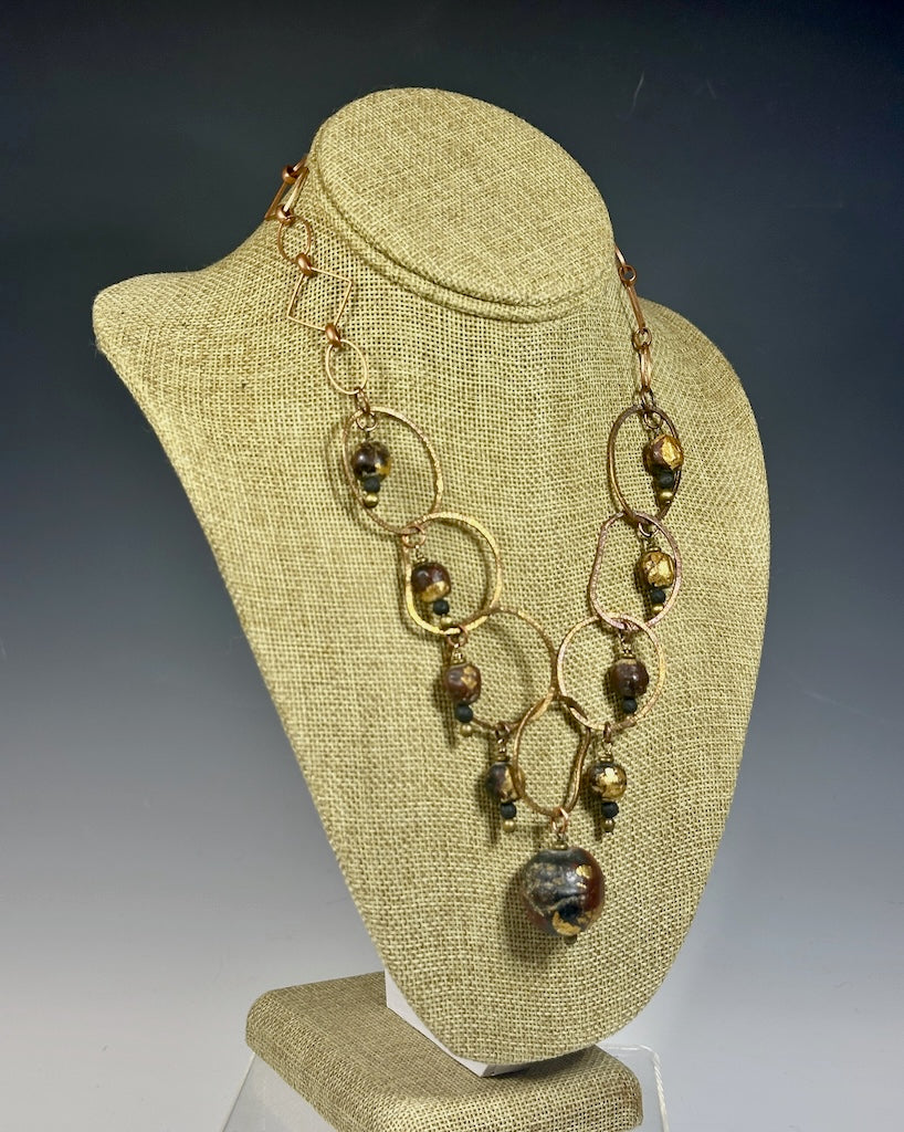 COPPER OPEN CIRCLE CHAIN NECKLACE WITH PRAYER BEADS LCN1032