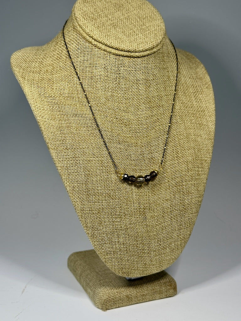 SMOKEY TOPAZ AND OXIDIZED STERLING SILVER CHAIN NECKLACE LCN1065