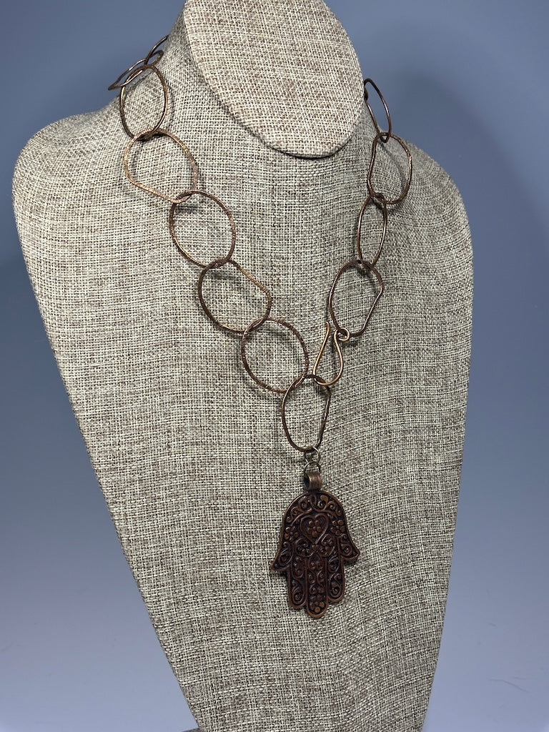COPPER WABI SABI NECKLACE WITH HANSMA PENDANT LCN1086