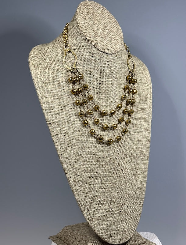 TRIPLE STRAND GOLD PYRITE STATEMENT NECKLACE LCN2000