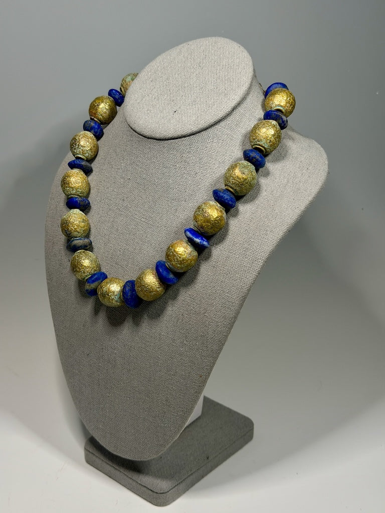 VINTAGE BRASS WITH AFGHAN LAPIS STATEMENT NECKLACE LCN2022