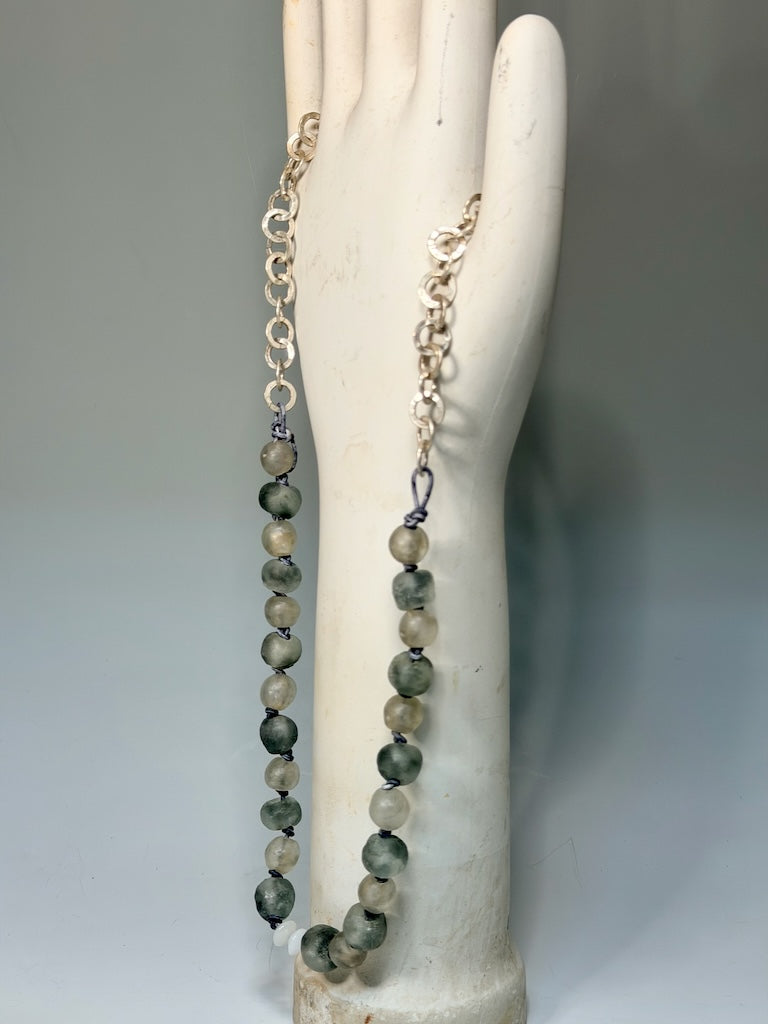 AFRICAN GLASS AND SILVER STATEMENT NECKLACE LCN2027