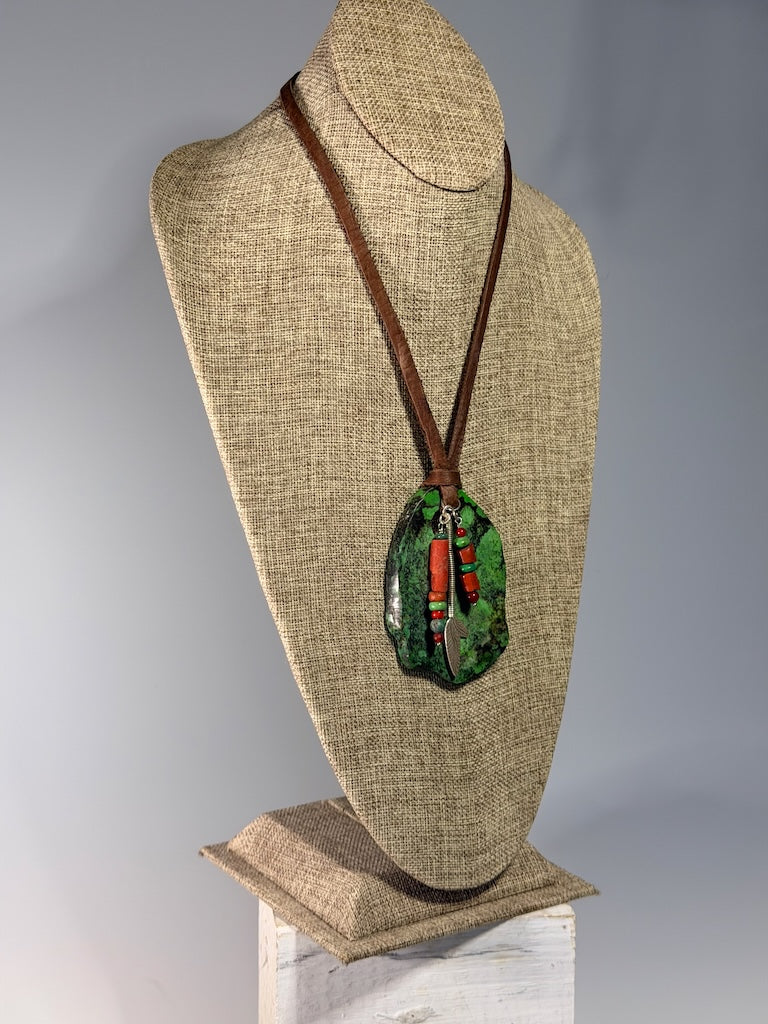 LARGE TURQUOISE STATEMENT PENDANT WITH AFGHAN CORAL AND TURQUOISE NECKLACE LCN2052