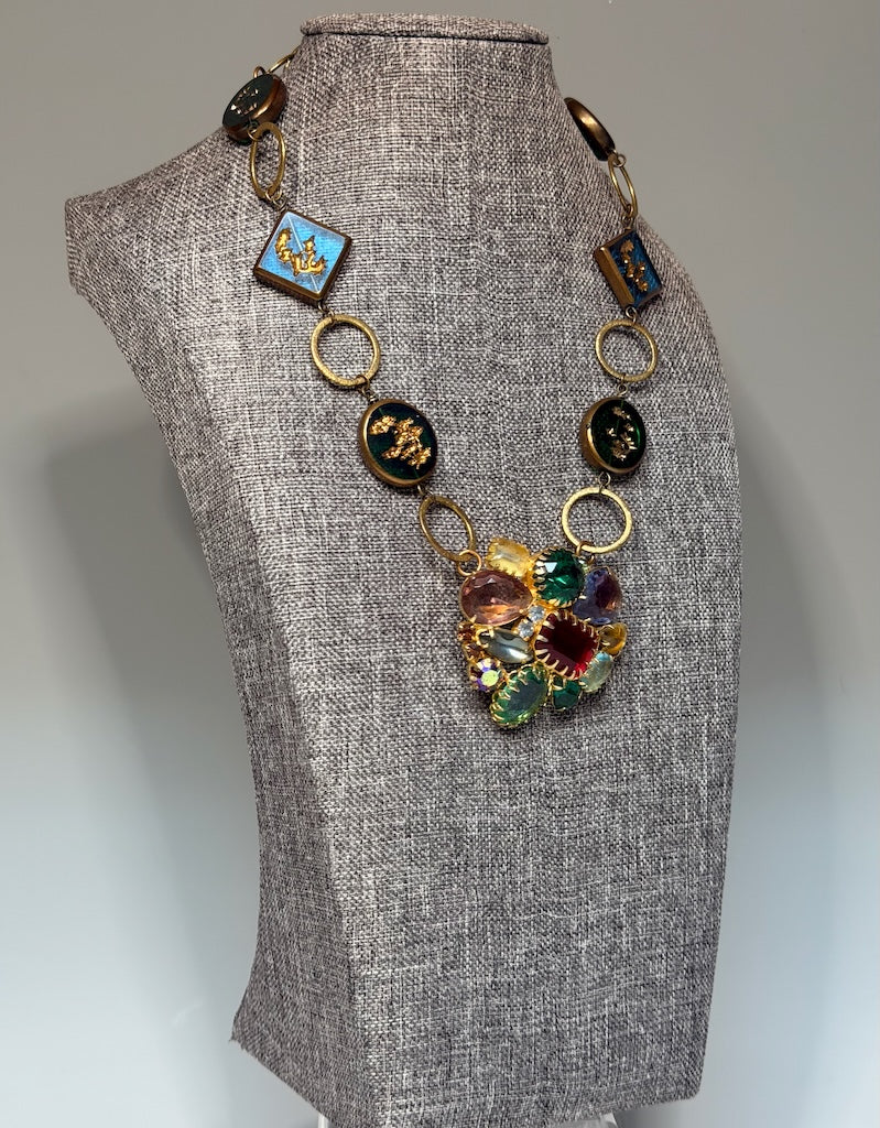 CONVERTIBLE VINTAGE BROOCH STATEMENT NECKLACE LCN2064