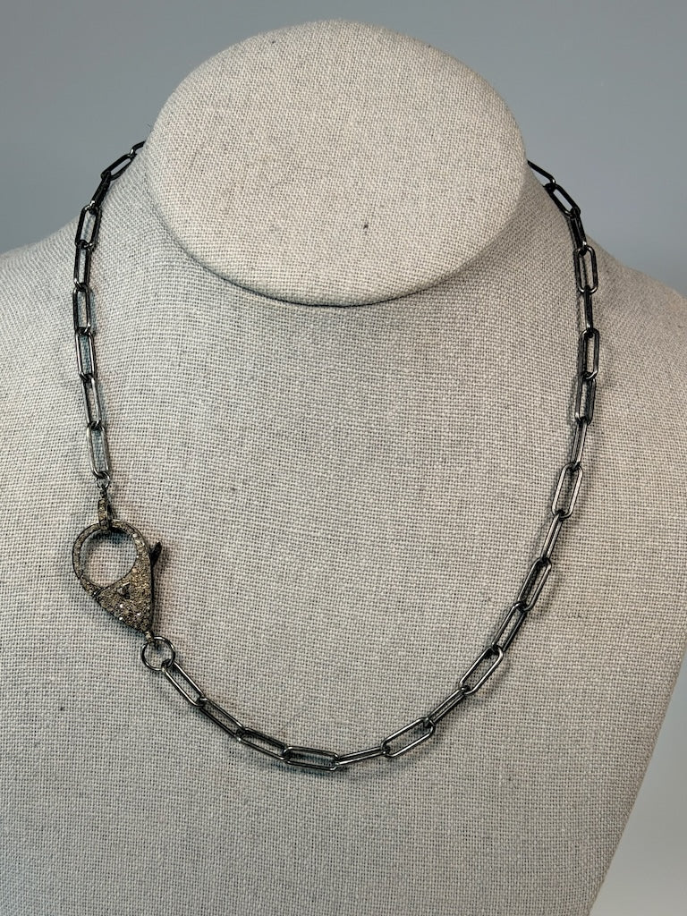 OXIDIZED STERLING SILVER CHAIN NECKLACE WITH LARGE NATURAL DIAMOND LOBSTER CLAW CLASP LCN2089