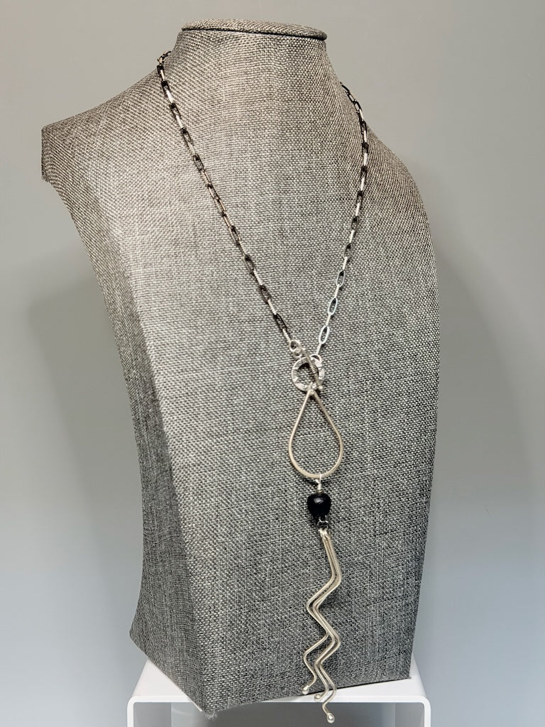 TWO-TONE STERLING SILVER CHAIN AND DROP PENDANET NECKLACE LCN3012