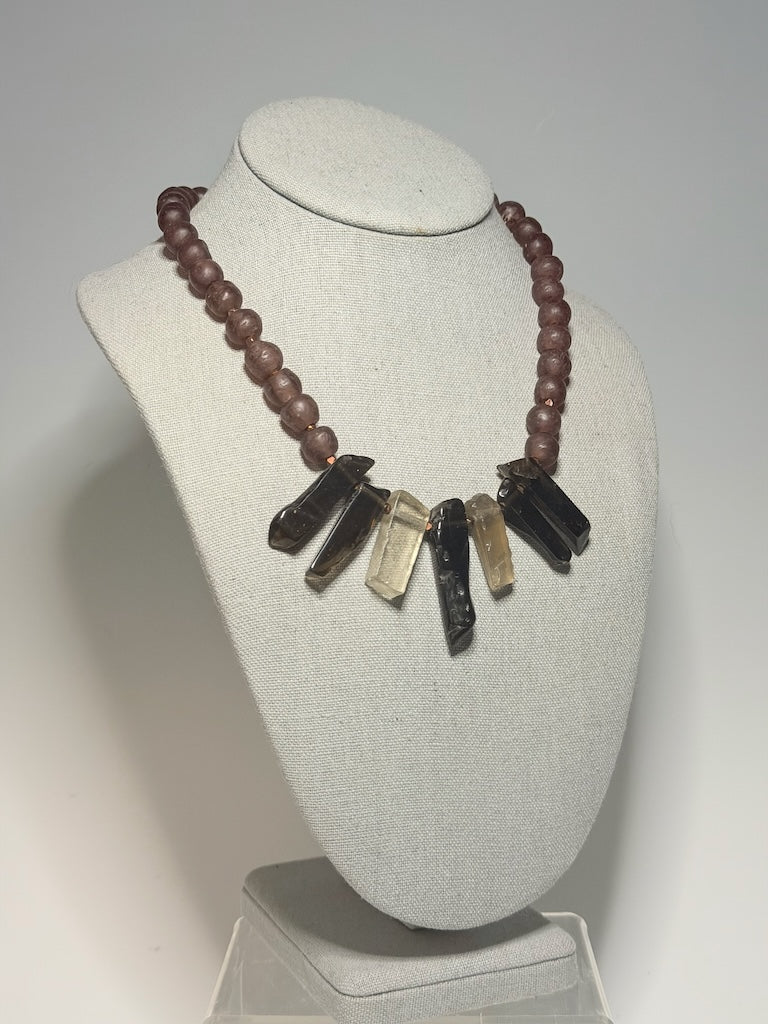 AFRICAN RED GLASS AND MULTI QUARTZ SPEAR STATEMENT NECKLACE LCN302