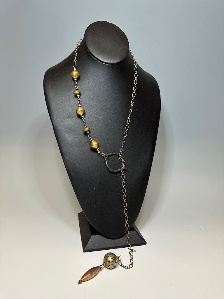 BRASS, HEMATITE AND COPPER LARIET NECKLACE LCN536