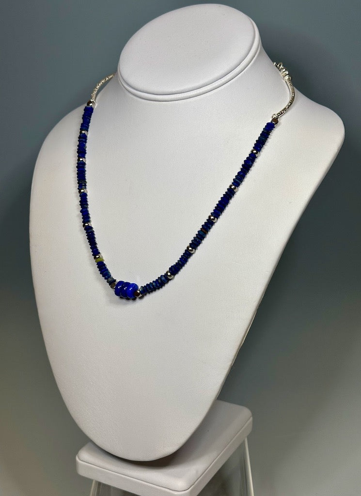 LAPIS WITH SILVER NECKLACE  LCN5595