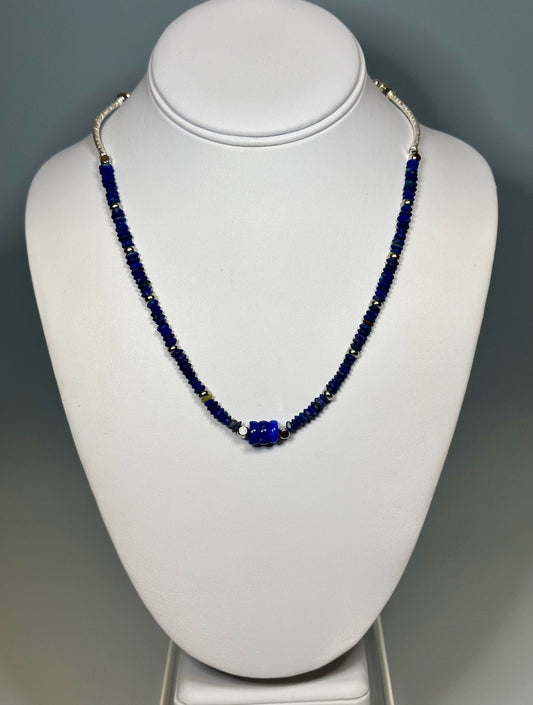 LAPIS WITH SILVER NECKLACE  LCN5595
