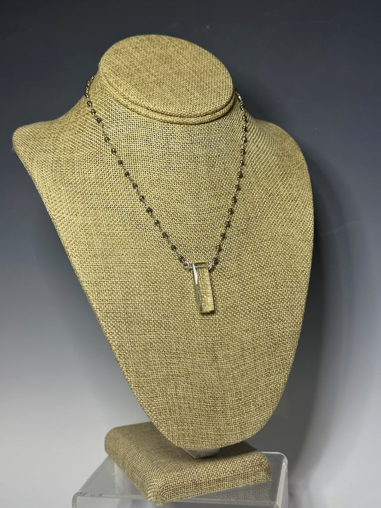 CLEAR QUARTZ RECTANGLE NECKLACE WITH PYRITE CHAIN LCN716