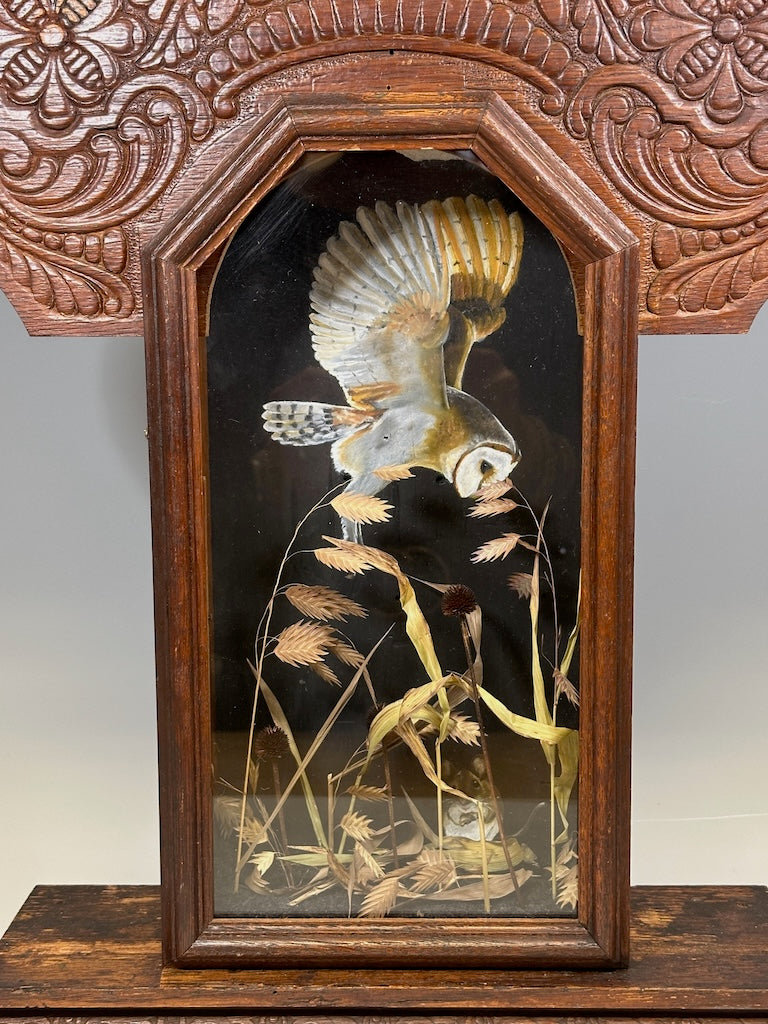 "SHHH......" MIXED MEDIA ANTIQUE CLOCK CASE WITH ORIGINAL BARN OWL PAINTING
