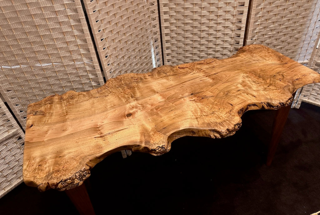 AMBROSIA MAPLE BURL COFFEE TABLE WITH WALNUT LEGS