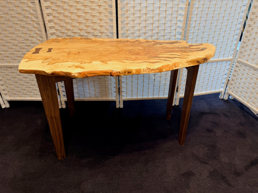 AMBROSIA MAPLE HIGHLY FIGURED TABLE WITH WALNUT LEGS