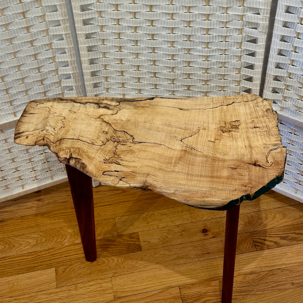 SMALL SPALTED MAPLE TABLE WITH WALNUT LEGS I