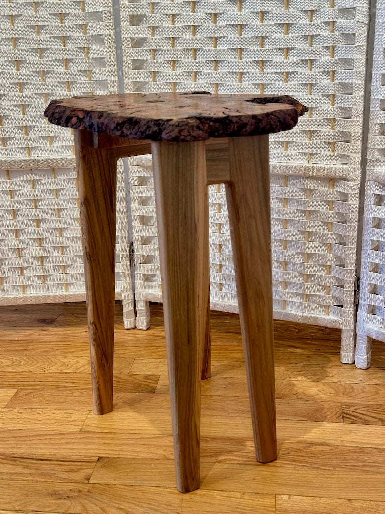 SMALL CHERRY BURL TABLE WITH AMBROSIA MAPLE LEGS