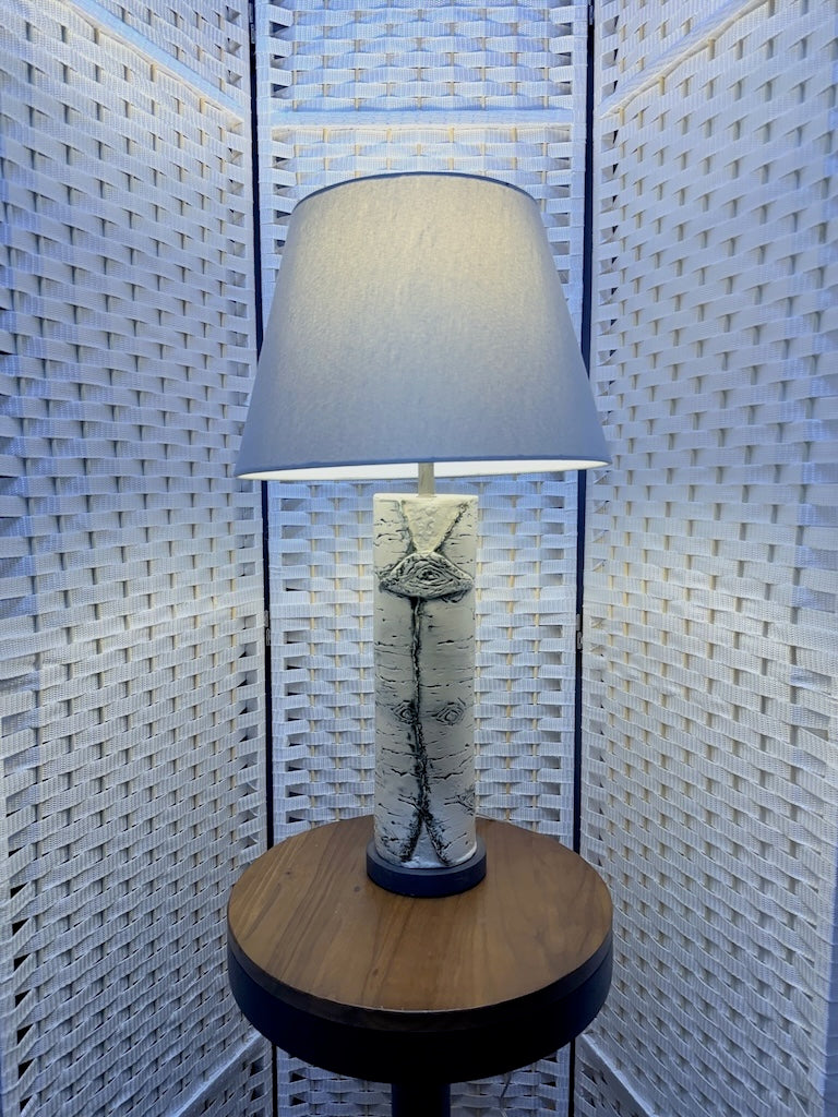 BIRCH STONEWARE LAMP WITH SQUARE SHADE MF105