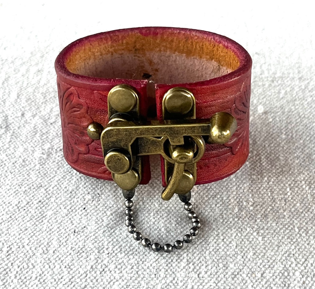 RED LEATHER BADASS CUFF WITH ANTIQUE NICKEL SWING CLASP MMBC6