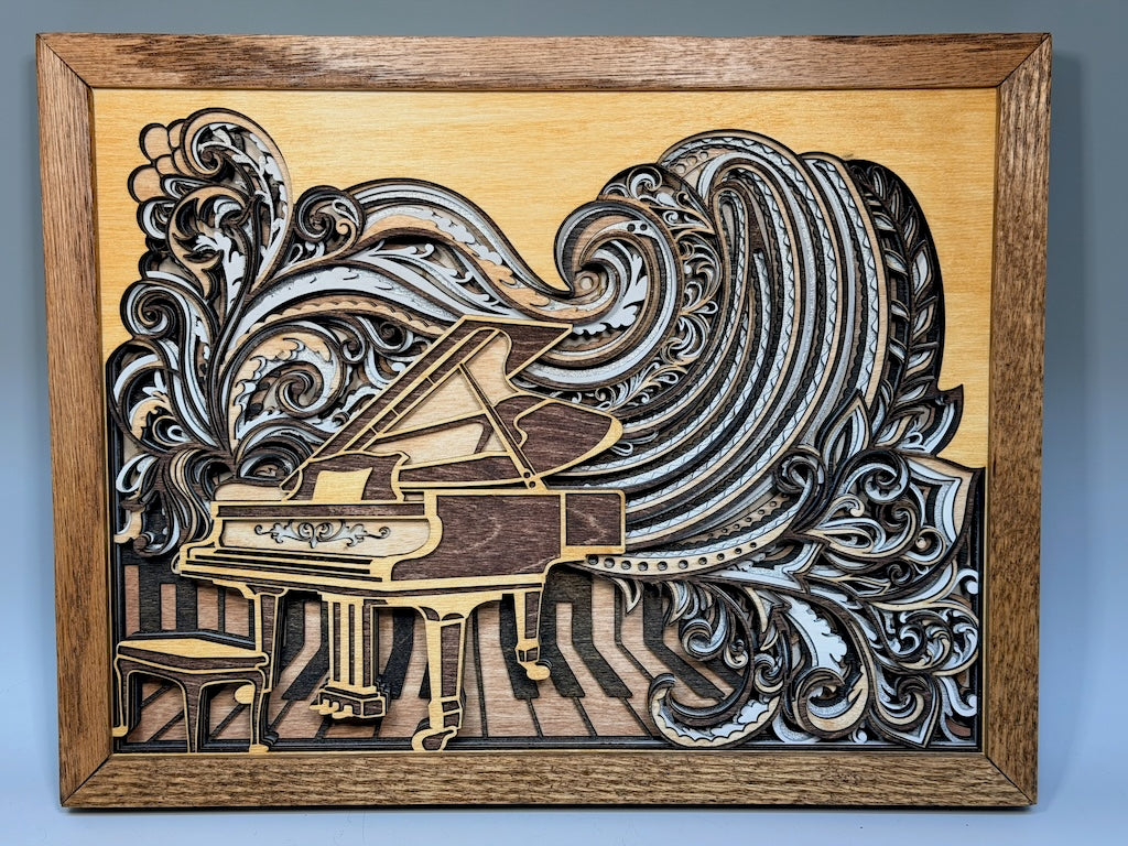 "TRANSYLVANIA SUITES: PIANO" LASER CUT WOOD WALL HANGING MN118