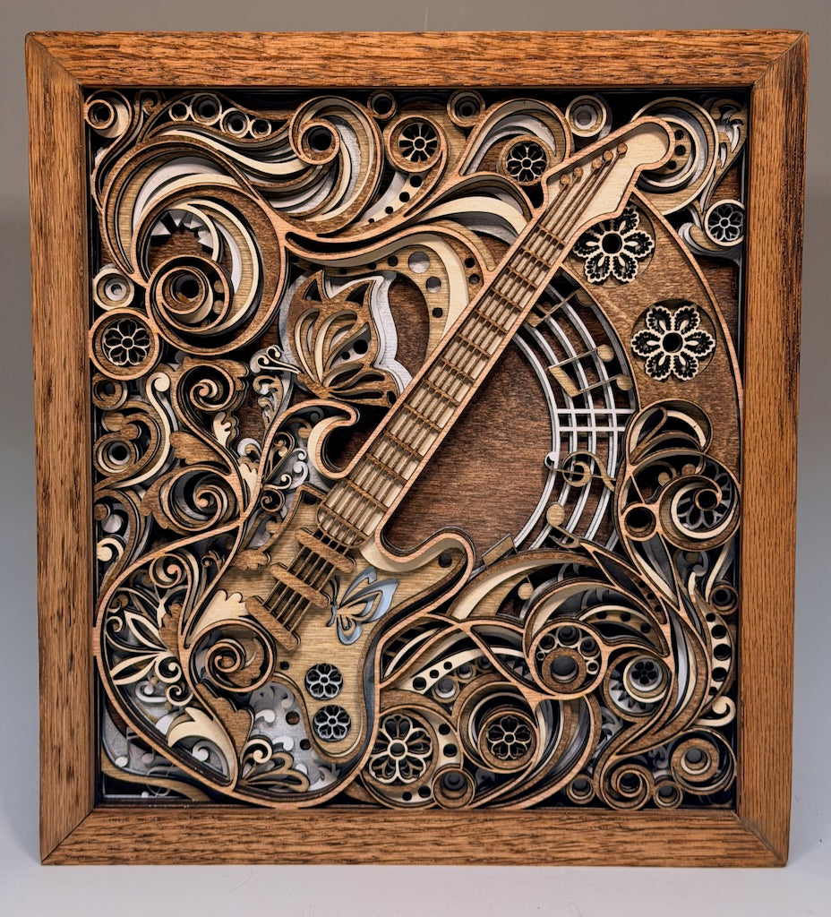 "TRANSYLVANIA SUITES: GUITAR" LASER CUT WOOD WALL HANGING MN120