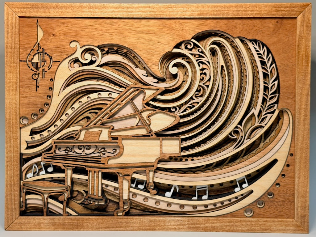 "TRANSYLVANIA SUITES: PIANO" LASER CUT WOOD WALL HANGING MN122