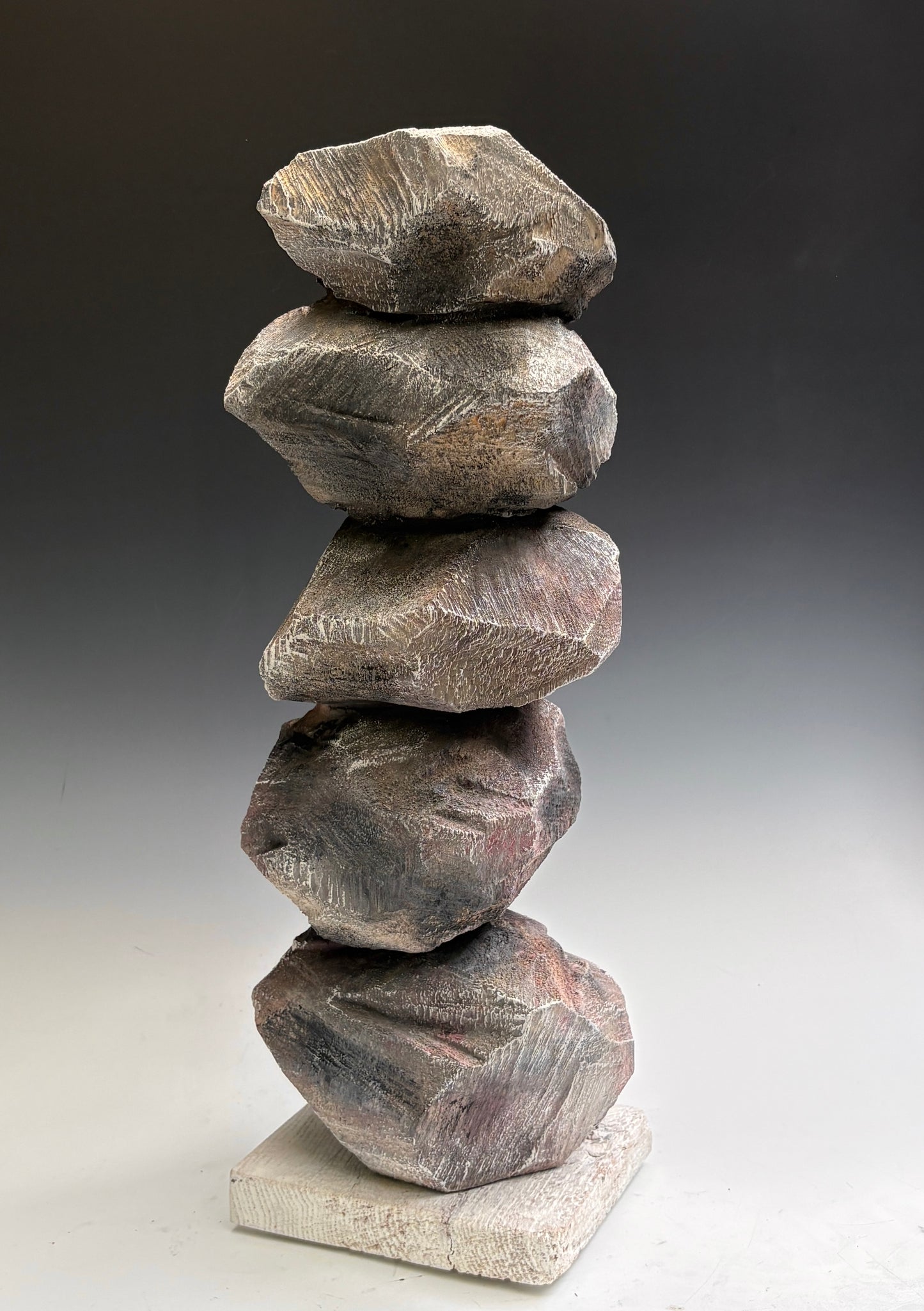 "MOONLIT CAIRN" HAND CARVED WHITE PINE WITH CHALK PAINT SCULPTURE