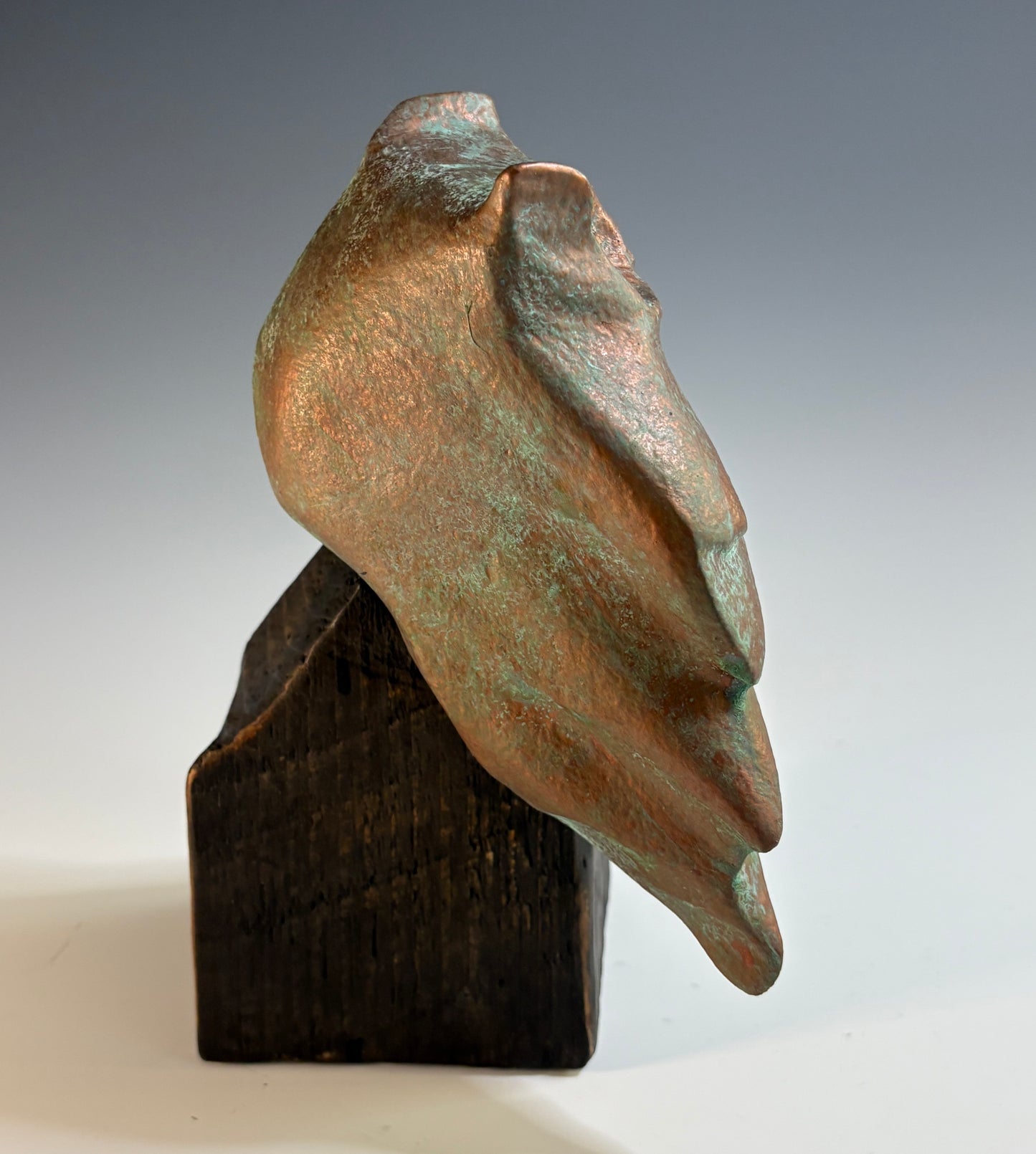 "MORNING DELIGHT III" HAND CARVED WHITE PINE, COPPER SCULPTURE
