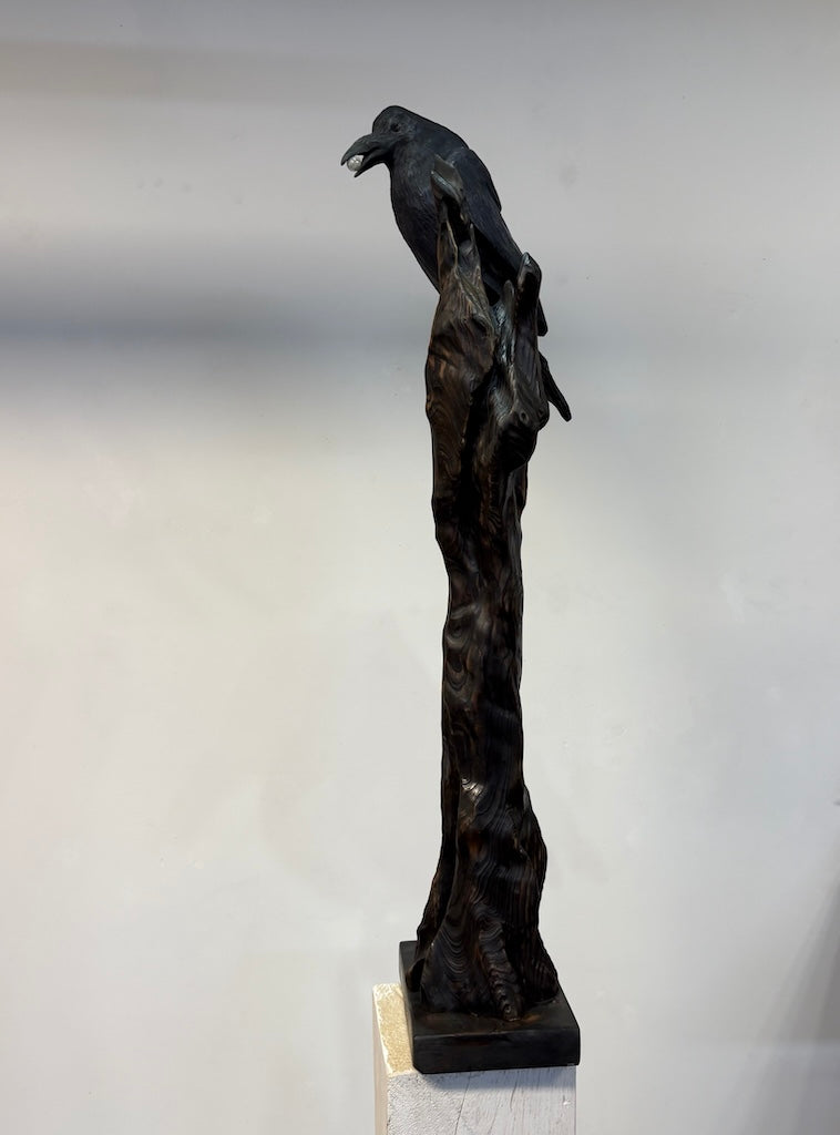 "MYSTIC DAWN" HAND CARVED WHITE PINE & CYPRESS SCULPTURE