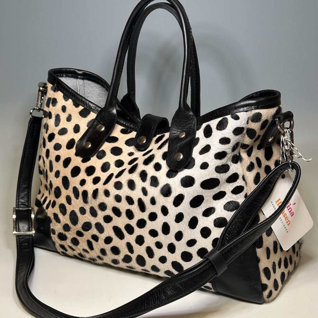 TODAY TOTE WITH LEATHER HIDE AND TRIM, BLACK SPOT NH125