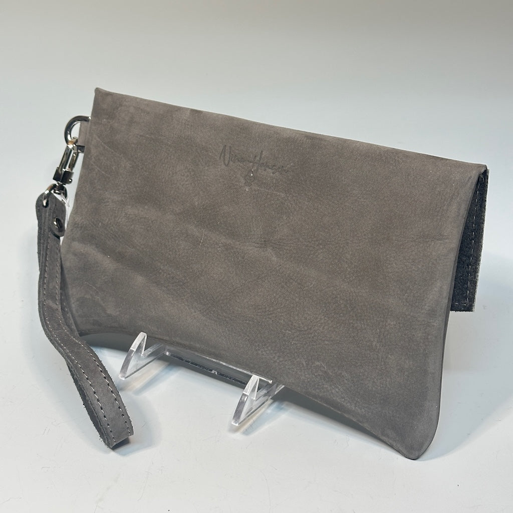 Curva Clutch - Grey Nubuck with embossed leather flap NH158