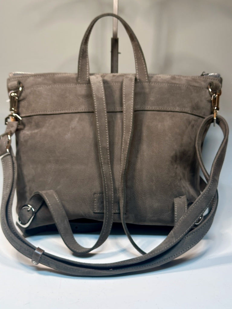 THE LAUREL B CONVERTIBLE LEATHER BACKPACK/CROSSBODY BAG IN GREY NUBUCK NH162