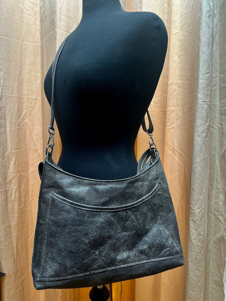 SERENDIPITY BROWN ACID WASH LEATHER HANDBAG NH176