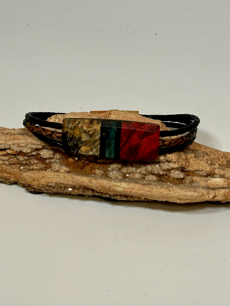 Mixed Media Wood Symmetry Leather Bracelet - NL214