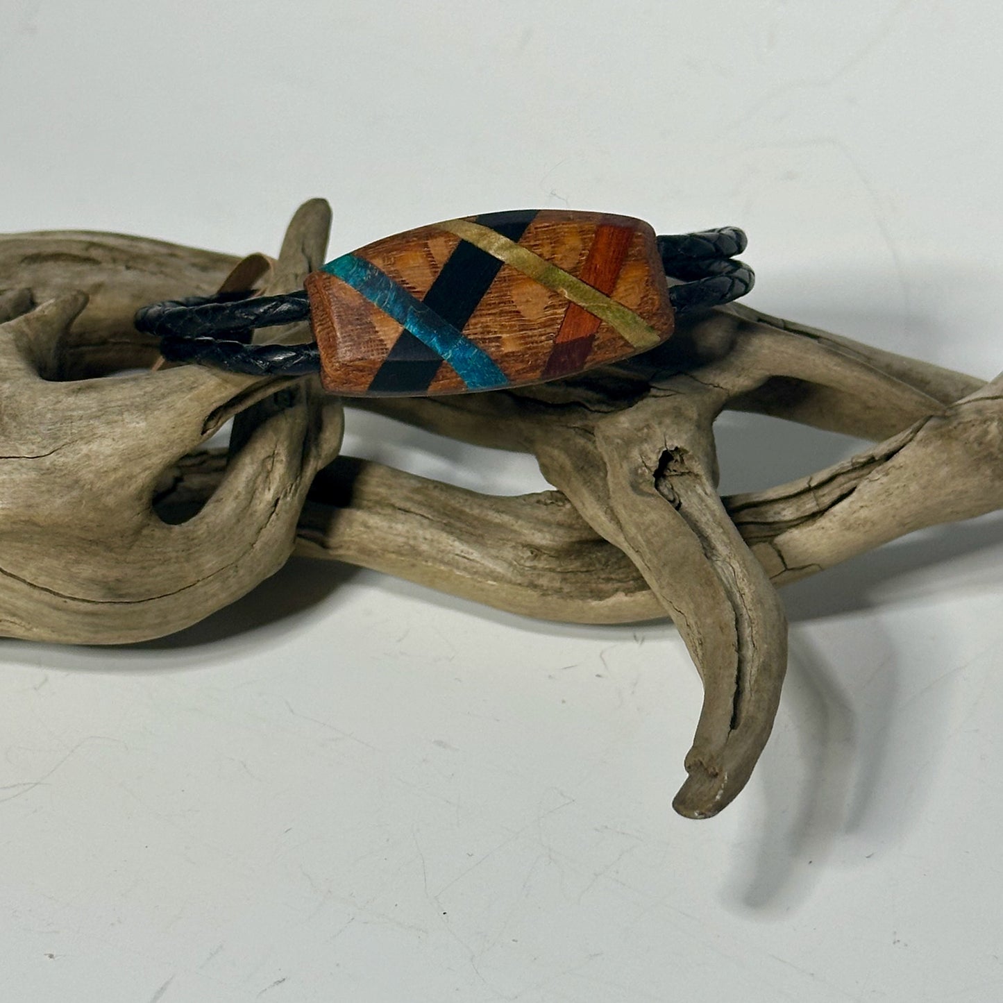 SMALL ABSTRACT MIXED MEDIA AND LEATHER BRACELET WITH MAGNETIC CLASP NL226