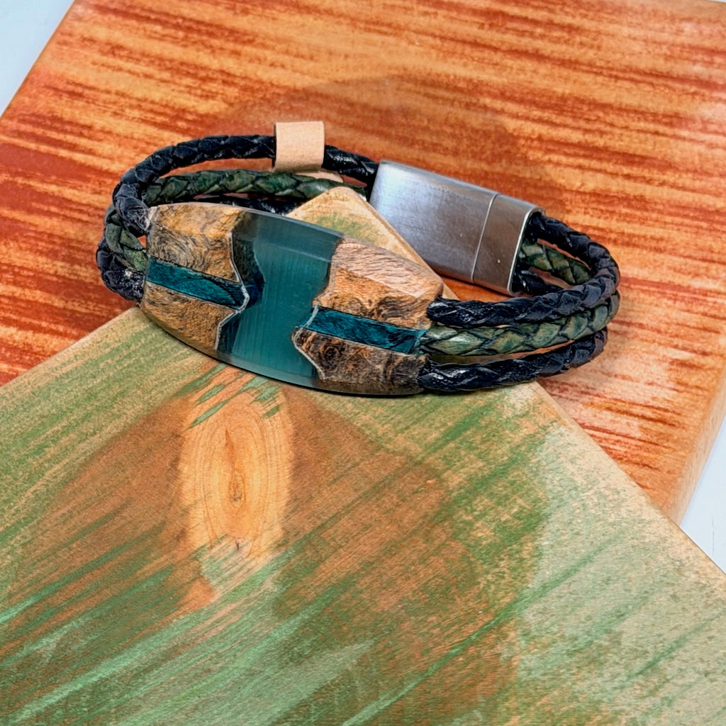 X SMALL MIXED MEDIA WOOD RIVER II MAGNETIC CLASP BRACELET NL307