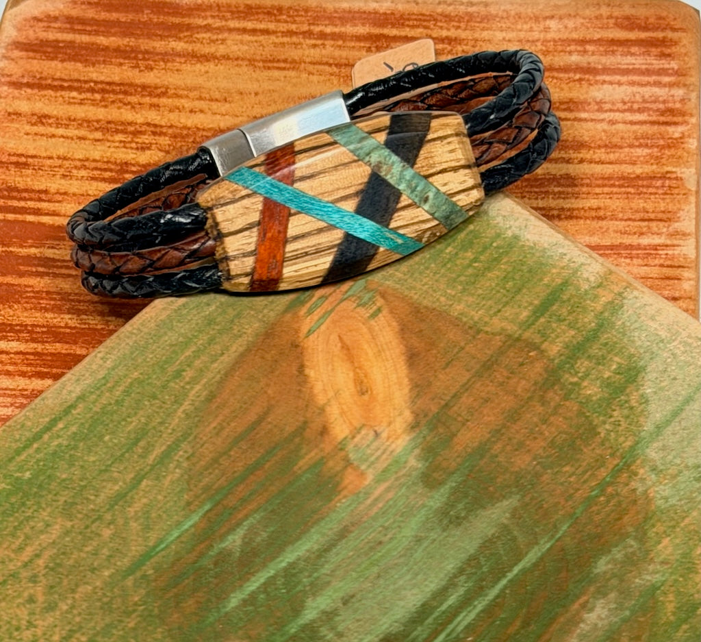 SMALL MIXED MEDIA WOOD ABSTRACT MAGNETIC CLASP BRACELET NL315