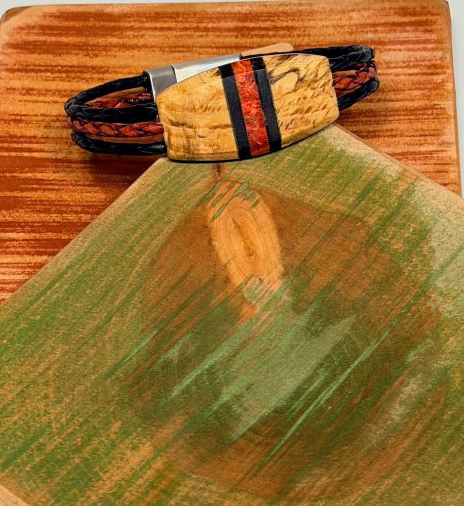 SMALL MIXED MEDIA WOOD SYMMETRY MAGNETIC CLASP BRACELET NL321