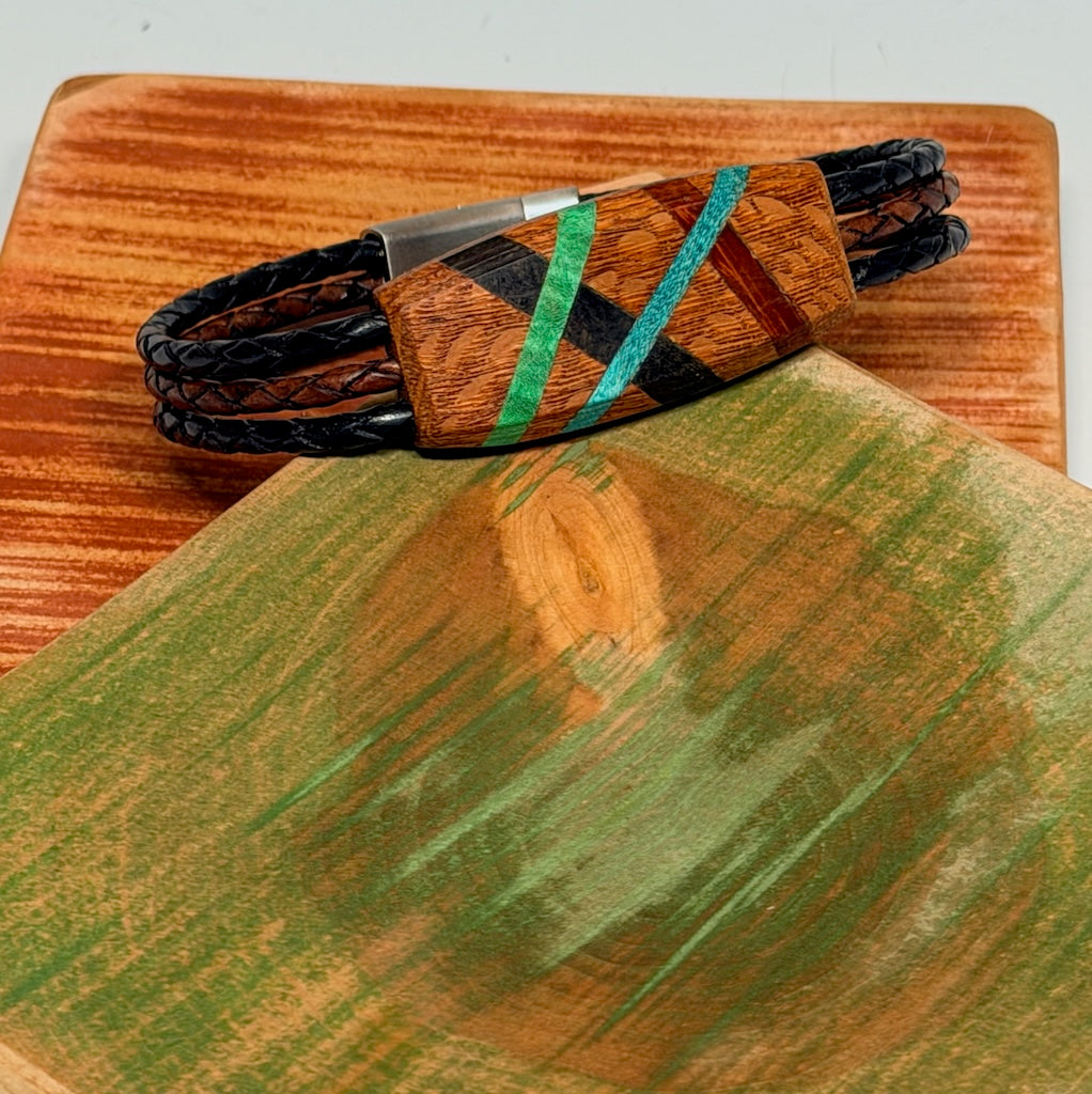 EXTRA LARGE MIXED MEDIA WOOD ABSTRACT MAGNETIC CLASP BRACELET NL336