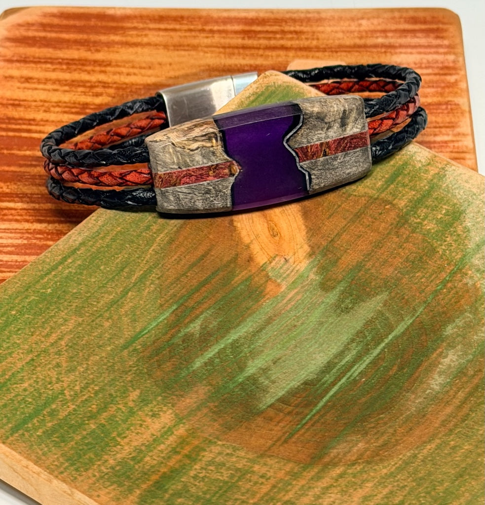 EXTRA LARGE MIXED MEDIA WOOD RIVER II MAGNETIC CLASP BRACELET NL339