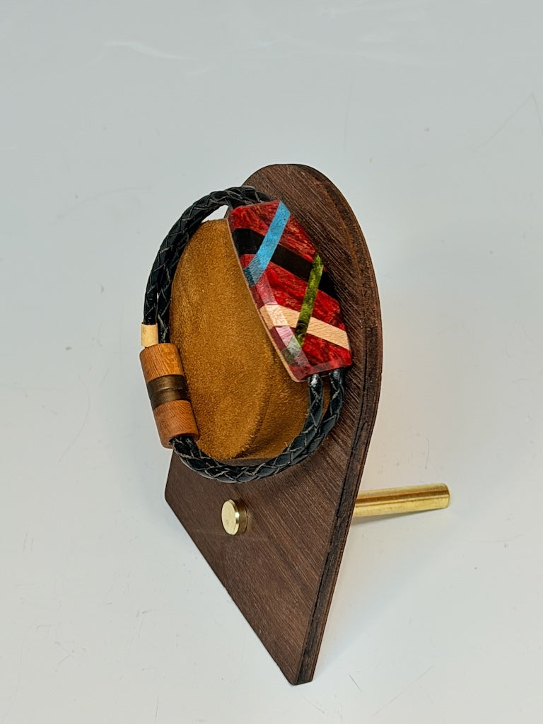 X SMALL ABSTRACT MIXED MEDIA WOOD BRACELET WITH MAGNETIC CLASP NL358