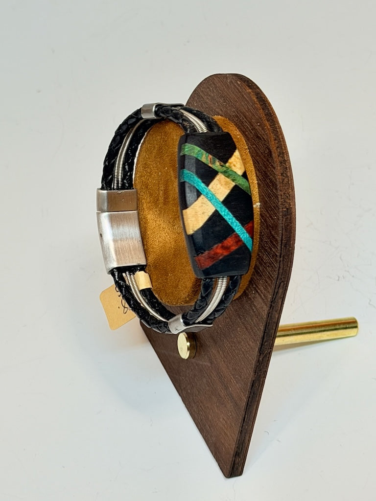 X SMALL ABSTRACT RIFFS MIXED MEDIA WOOD BRACELET NL426
