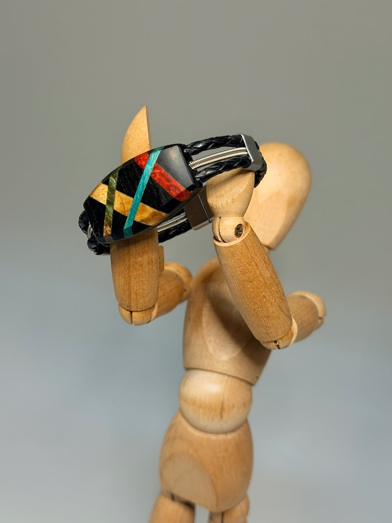 X SMALL ABSTRACT MIXED MEDIA WOOD BRACELET WITH SLIDE CLASP NL434
