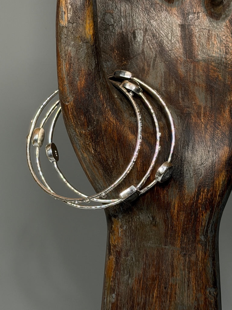 SET OF 3 MOONSTONE STERLING SILVER BANGLE BRACELETS NM691B