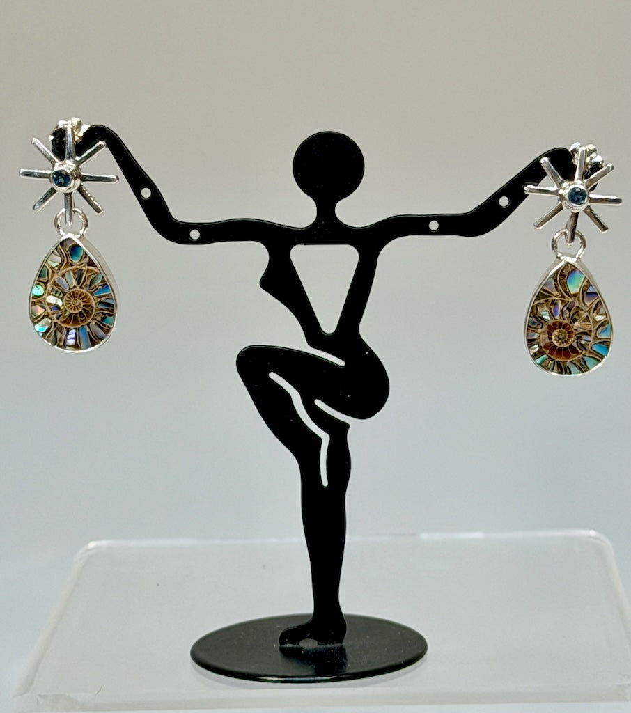 AMMONITE AND BLUE TOPAZ EARRINGS NM707E