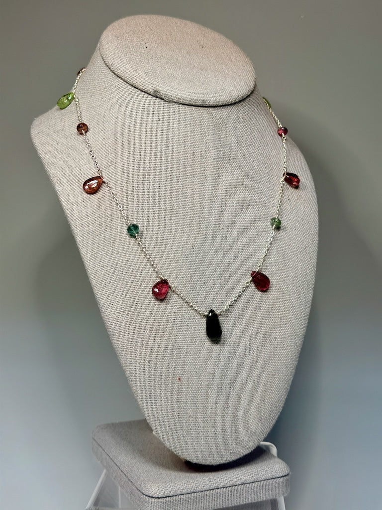 PINK AND GREEN TOURMALINE STERLING SILVER NECKLACE NM721N