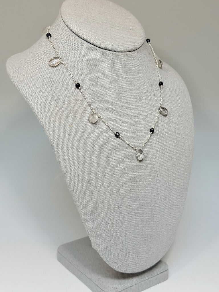 RUTILATED QUARTZ AND BLACK SPINEL STERLING SILVER NECKLACE NM743N